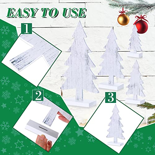 Wooden Christmas Trees Set - Rustic White 4 Sizes Tabletop Holiday Decor