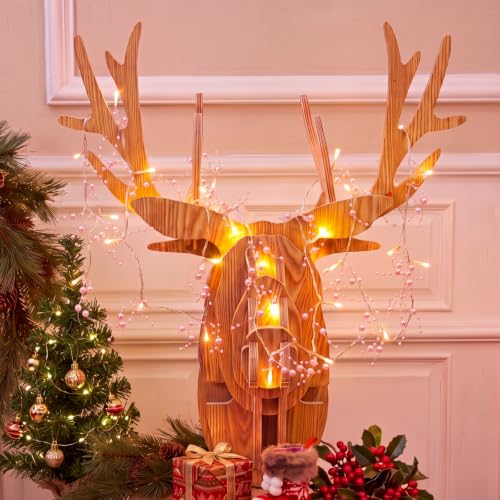 Pink Christmas String Lights with Berry Garland - 9.84 ft, 30 LEDs, Battery Operated