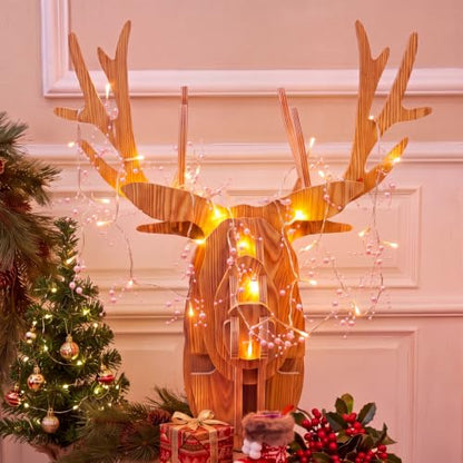 Pink Christmas String Lights with Berry Garland - 9.84 ft, 30 LEDs, Battery Operated