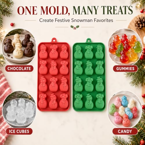 Christmas Snowman Silicone Mold Set - Red & Green Winter Holiday Mini Candy & Chocolate Molds - Style7