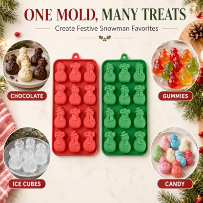 Christmas Snowman Silicone Mold Set - Red & Green Winter Holiday Mini Candy & Chocolate Molds - Style7