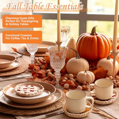 Fall Pie Coasters Set of 4 - Pumpkin and Berry Felt Coasters for Autumn Decor