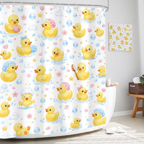 Bubble Duck Rubber Duck Shower Curtain Kids Bathroom Set - 60W x 72L