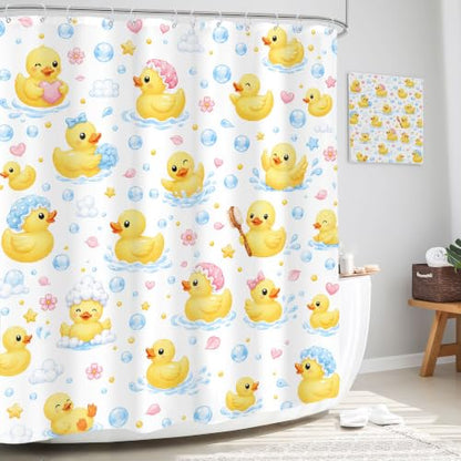 Bubble Duck Rubber Duck Shower Curtain Kids Bathroom Set - 60W x 72L