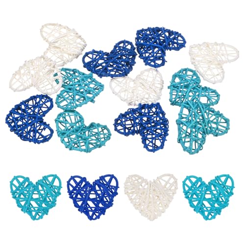 Heart Shaped Wicker Rattan Balls 60mm Decor Set - Dark Blue, Light Blue, White