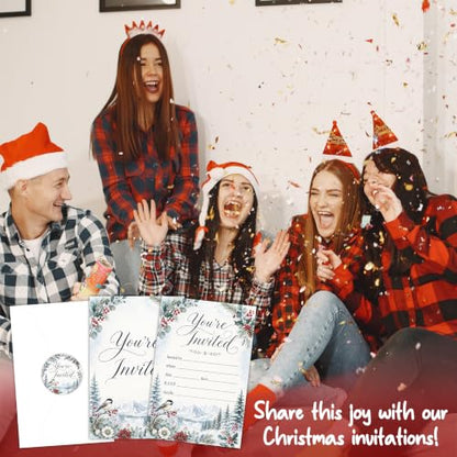25Pcs Christmas Party Invitations with Envelopes and Stickers – Winter Holiday Set