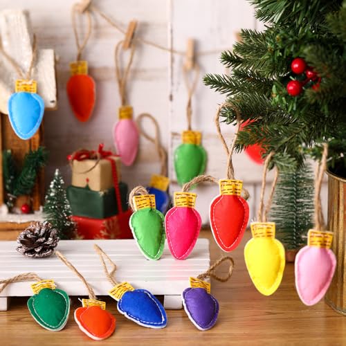 Christmas Felt Light Bulb Ornaments - Set of 20 with Hanging Lanyards