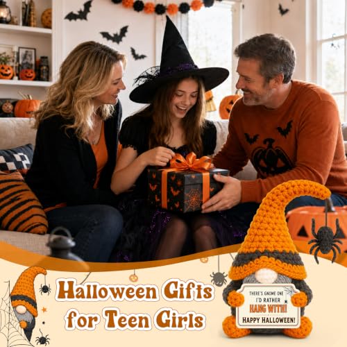 Halloween Basket Stuffer - Crochet Gnome Spooky Gift for Women & Teens