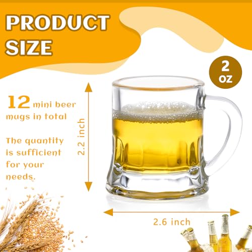 12 PCS Mini Beer Mug Shot Glasses with Handles - 2 oz Glasses for Parties, Xmas Gift