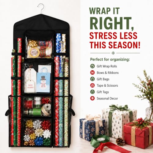 Gift Wrap Storage Organizer Hanging Gift Wrap Bag with Pockets