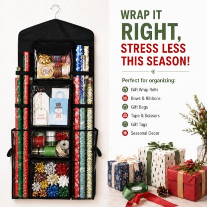 Gift Wrap Storage Organizer Hanging Gift Wrap Bag with Pockets