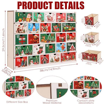Multicolor Wooden Advent Calendar 2026 with 25 Cartoon Drawers Holiday Decor