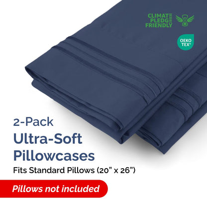 Standard Pillow Cases Set of 2 - Ultra-Soft Hotel Quality Pillowcase Covers - Comfy & Wrinkle Free - Stain & Fade Resistant - Machine Washable Pillow Protectors - 2 Piece Set - Standard Size Navy Blue