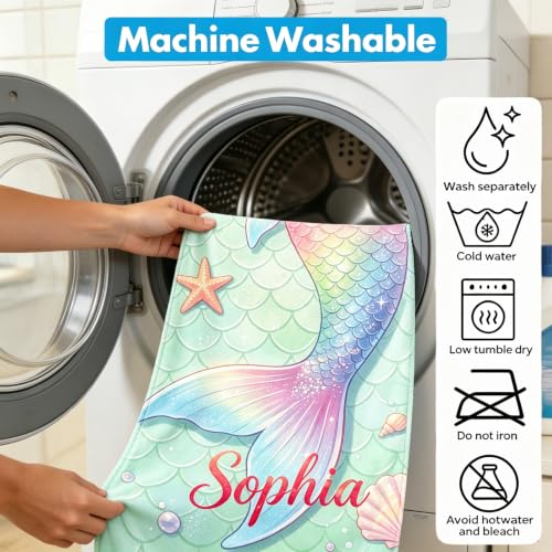 Personalized Mermaid Beach Towel for Kids & Adults - Custom Name & Photo Microfiber Quick Dry Sand-Free Pool & Travel Towel - Mermaid Variation
