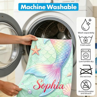 Personalized Mermaid Beach Towel for Kids & Adults - Custom Name & Photo Microfiber Quick Dry Sand-Free Pool & Travel Towel - Mermaid Variation