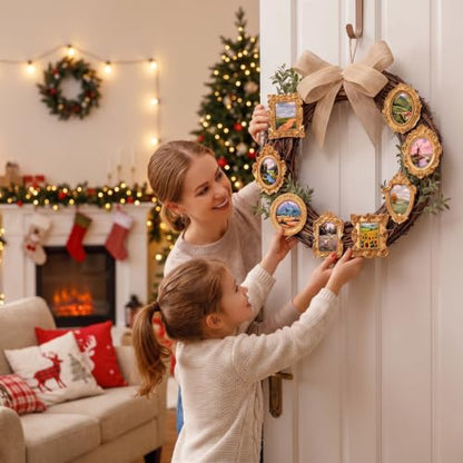 Rustic Christmas Wreath with Gold Photo Frames - Holiday Farmhouse Decor