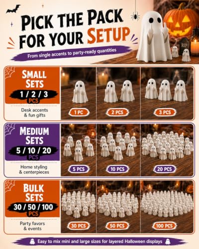 50 Pcs Mini Ghost Flipping Finger Figurines Halloween Decorations 0.9in Set