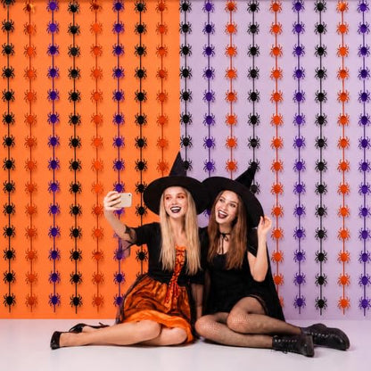 Halloween Spider Tinsel Foil Curtain - 2 Pack, 1m x 2m, Party Decor