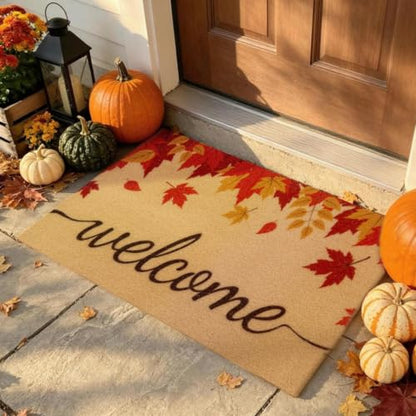 Fall Welcome Door Mat 17x30 Inches Non Slip Outdoor Indoor - Maple Leaves Variation
