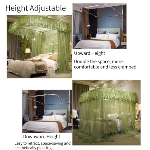Adjustable U-Shaped Mosquito Net Bed Canopy with 3 Doors - Blue, Fits Queen & King Beds