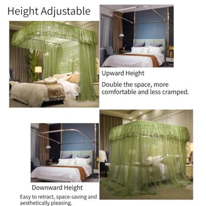 Adjustable U-Shaped Mosquito Net Bed Canopy with 3 Doors - Blue, Fits Queen & King Beds