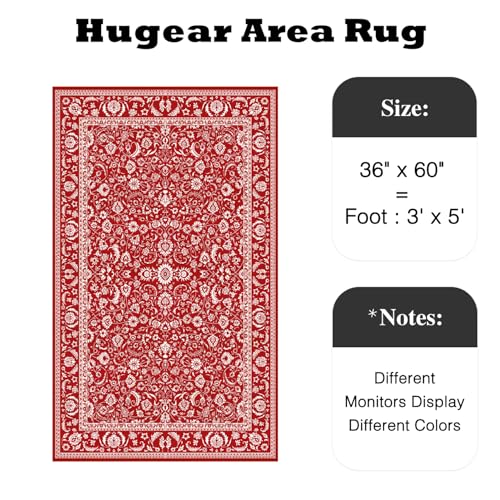 Christmas Red Floral Washable Area Rug 3x5 Entryway Non-Slip Floor Mat