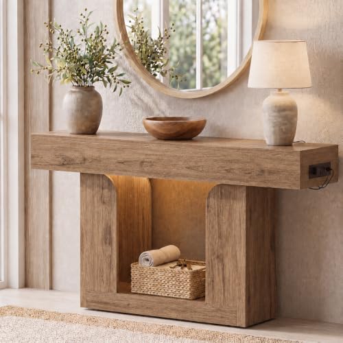 Modern 47-inch Entryway Console Table with Charging Station and LED Lights