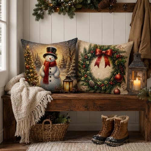 Christmas Pillow Covers Set of 4 18x18 Inch Holiday Winter Decor Neutral Farmhouse Gold