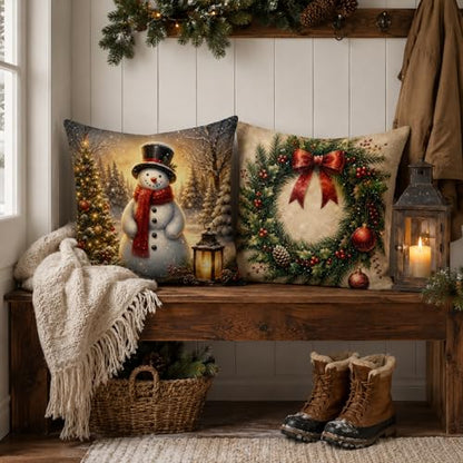 Christmas Pillow Covers Set of 4 18x18 Inch Holiday Winter Decor Neutral Farmhouse Gold