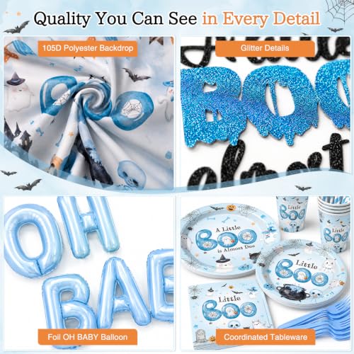 Blue Halloween Baby Shower Decorations Set for 24 Guests - All-in-One Party Kit
