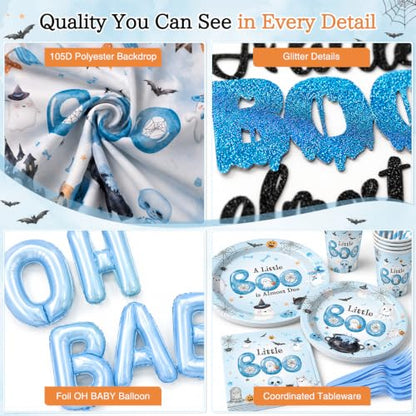 Blue Halloween Baby Shower Decorations Set for 24 Guests - All-in-One Party Kit