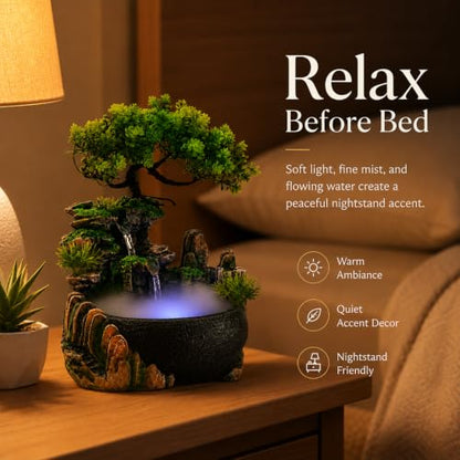 Indoor Water Fountain with LED Lights and Mist for Relaxation