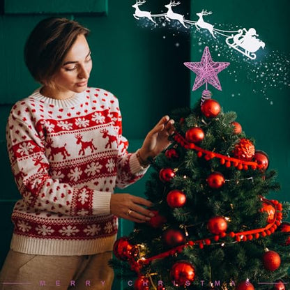 Pink Christmas Tree Topper Star Mini Metal Glitter Decoration - KEYIDO