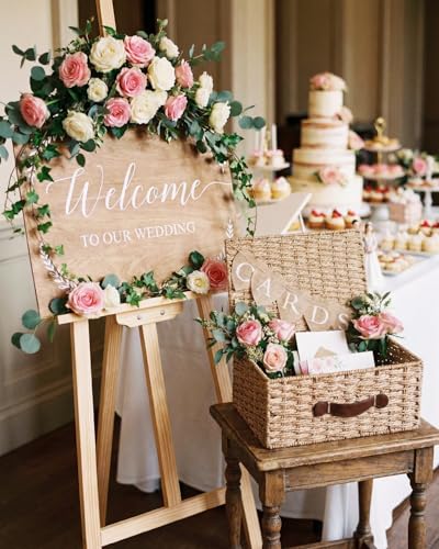 Large Wedding Card Box 14.2 Inch Seagrass Basket with Letter Flag - Rustic Wedding Decor