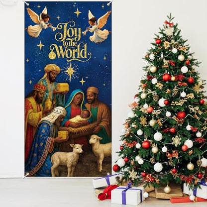 African American Nativity Scene Christmas Door Cover Decorations - Grand Size