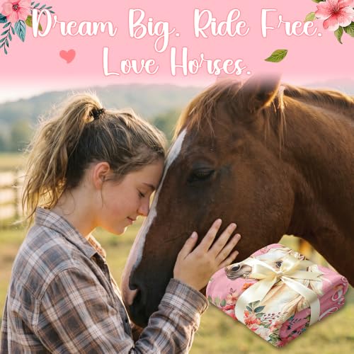 Pink Horse Blanket for Women 60x50 Inches - Horse Lover Gift for Girls
