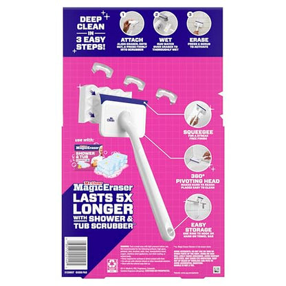 Mr. Clean Magic Eraser Shower & Tub Scrubber, Bathroom Cleaner, All in One Bathroom Cleaner, Lemon Starter Kit, 1 Scrubber & 2 Foaming Magic Erasers