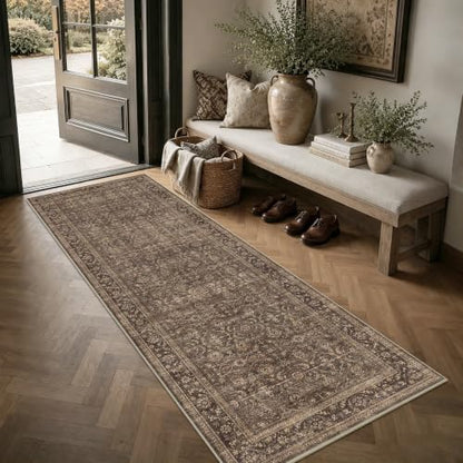 Brown Vintage Boho Runner Rug 2'6 x 8' Washable Non Slip Hallway Carpet
