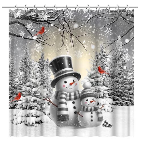 White Snowman Shower Curtain 72x72 Inch Waterproof Fabric Holiday Bathroom Decor