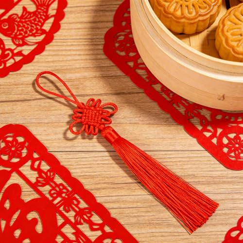 20 Pack Red Chinese Knot Tassel Pendants for Keychains & Home Decor