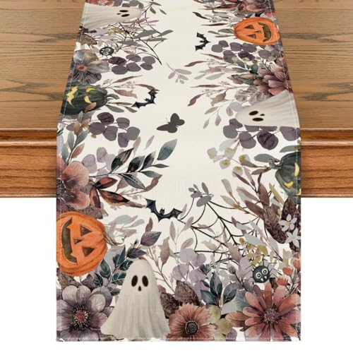 Halloween Table Runner 13x108 Inch Beige Brown Durable Polyester Home Decor