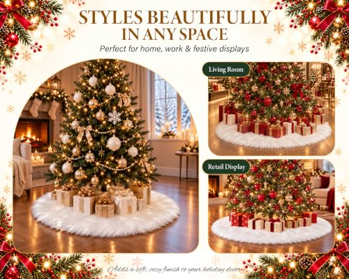 Nackiy White Christmas Tree Skirt 48 Inch Faux Fur Holiday Decor