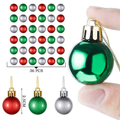 36 Pcs Christmas Mini Ball Ornaments - Red, Green, Silver, 1 Inch
