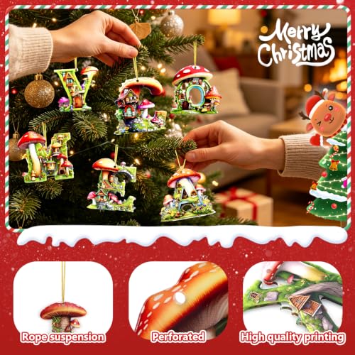 Christmas Mushroom Letter Ornaments - Cute Holiday Tree Decor - Variation B