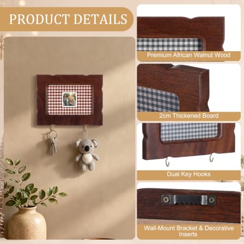 Walnut Wood Picture Frame with Key Hooks Wall Mount Set of 2