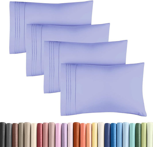 Skiennix Standard Pillow Cases Set of 4 - Ultra Soft Hotel Quality Covers - Machine Washable Lavender
