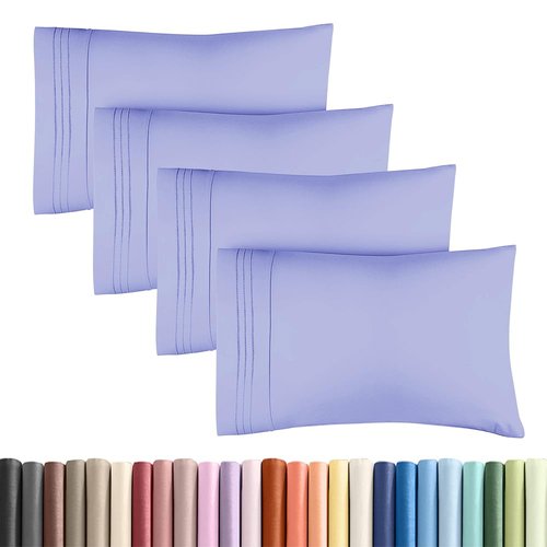 King Standard Pillow Cases Set of 4 - Soft Hotel Quality Pillowcase Covers - Comfy Bedding for Women, Men, Kids & Teens - Machine Washable Pillow Protectors - 4 Piece Set - King Standard Size Lavender