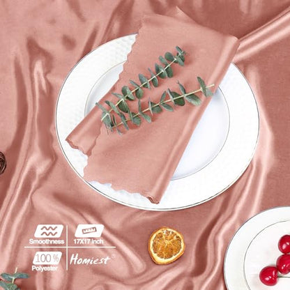 20x20 Inch Rose Gold Satin Napkins - Set of 100 with Scalloped Edges