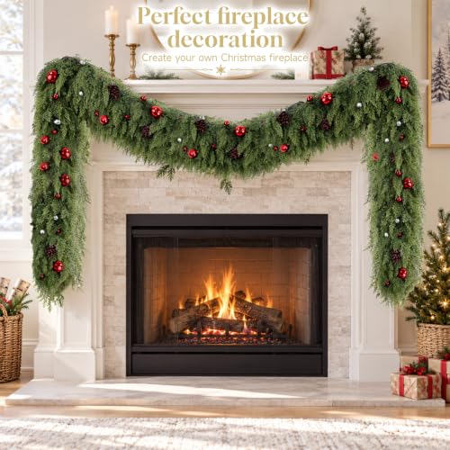 6Ft Artificial Christmas Garland with Pine Cones & Red Balls - Indoor Outdoor Decor