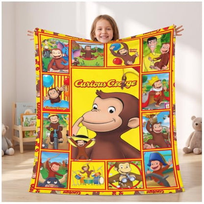 Kids Yellow Throw Blanket with Monkey Pattern - 40x50 Inches
